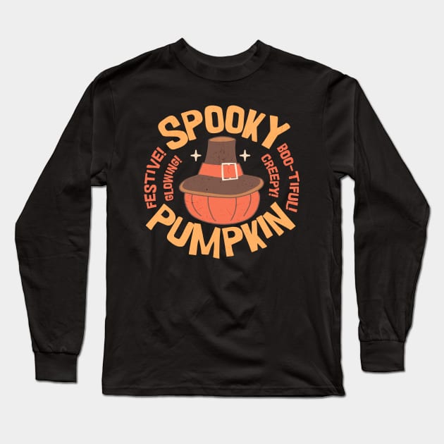 Halloween Thanksgiving Pumpkin Pilgrim Hat Crossover Holiday Retro Fun Design Long Sleeve T-Shirt by Just Gotta Look